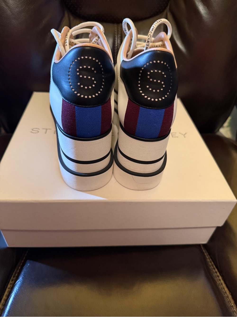 Stella McCartney White Platform Lace-Up Sneakers with Black & Navy Accents - Picture 2 of 7